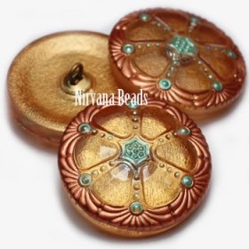 27mm Wheel Button Gold with Copper and Tea Green
