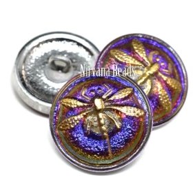 18mm Dragonfly Button Volcano with Gold Dragonfly