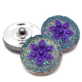 18mm Arabian Star Button Volcano with Sea Green Wash and Purple Center