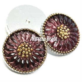 18mm Daisy Cabochon Plum with Gold Accents 