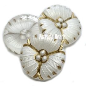 18mm Flower Cabochon Pearl White with Metallic Brown Wash 