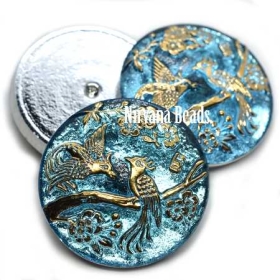 27mm Cabochon Peacock Medium Blue with Gold Accents