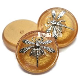 18mm Dragonfly Cabochon Matte Gold with Silver Dragonfly
