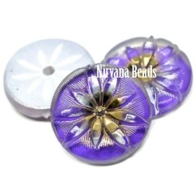 18mm Lotus Cabochon Transparent Glass with Purple and Gold Accents