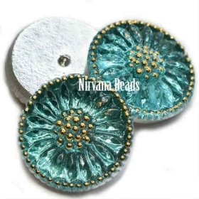 18mm Cabochon Sea Green and Gold Accents 