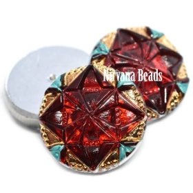 8mm Gem Cabochon Scarlet with Sea Green and Gold Accents