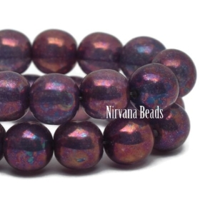 6mm Round Druk Purple Pansy with Pink Mother Of Pearl