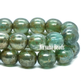 6mm Round Druk Blue Green with Picasso Finish