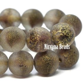 8mm Round Druk Eggplant and Grey with an Etched and Gold Finish