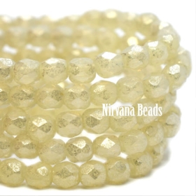 3mm Faceted Round Firepolished Bead Yellow Ivory with Mercury Finish 
