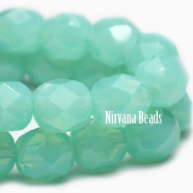 6mm Faceted Round Firepolished Bead Tea Green