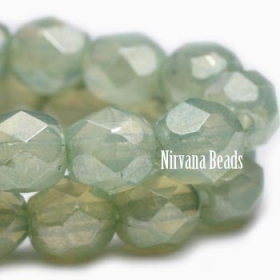 6mm Faceted Round Firepolished Bead Pale Sage with Luster Finish