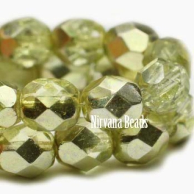 6mm Faceted Round Firepolished Bead Chartreuse with Chartreuse Mirror Finish