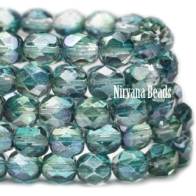 6mm Faceted Round Firepolished Bead Teal Luster