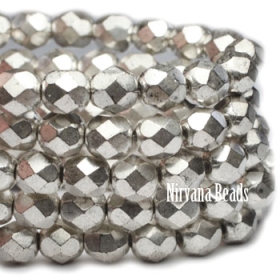 6mm Faceted Round Firepolished Bead Antique Silver