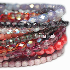 MIX Loose Strands Faceted Round FP Beads - Purple, Pink, Red