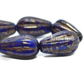 8x15mm Melon Drop Indigo with a Gold Finish and Bronze Wash