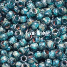 8/0 TOHO Round Teal Transparent Picasso Frosted